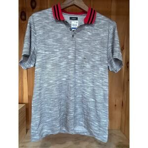 NWT ALFANI Polo Shirt Supima Cotton Blend Black Stripe/Red Pop Collar MENS XL